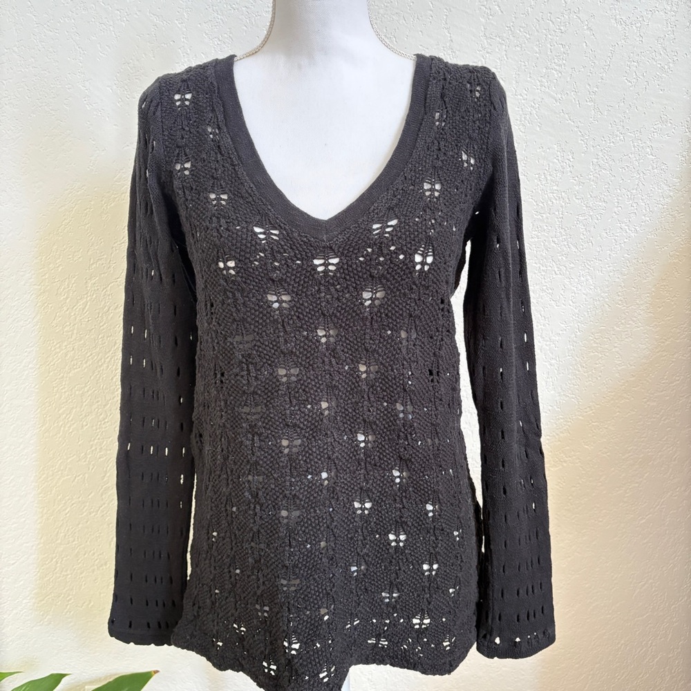 XCVI Black Knit Cotton V-neck Sweater M